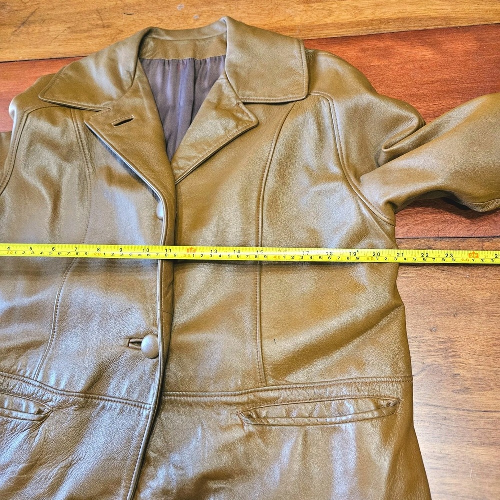 Vintage 70s Genuine Leather Trench Coat Caramel Brown Coast Sportswear Canada - Picture 5 of 6